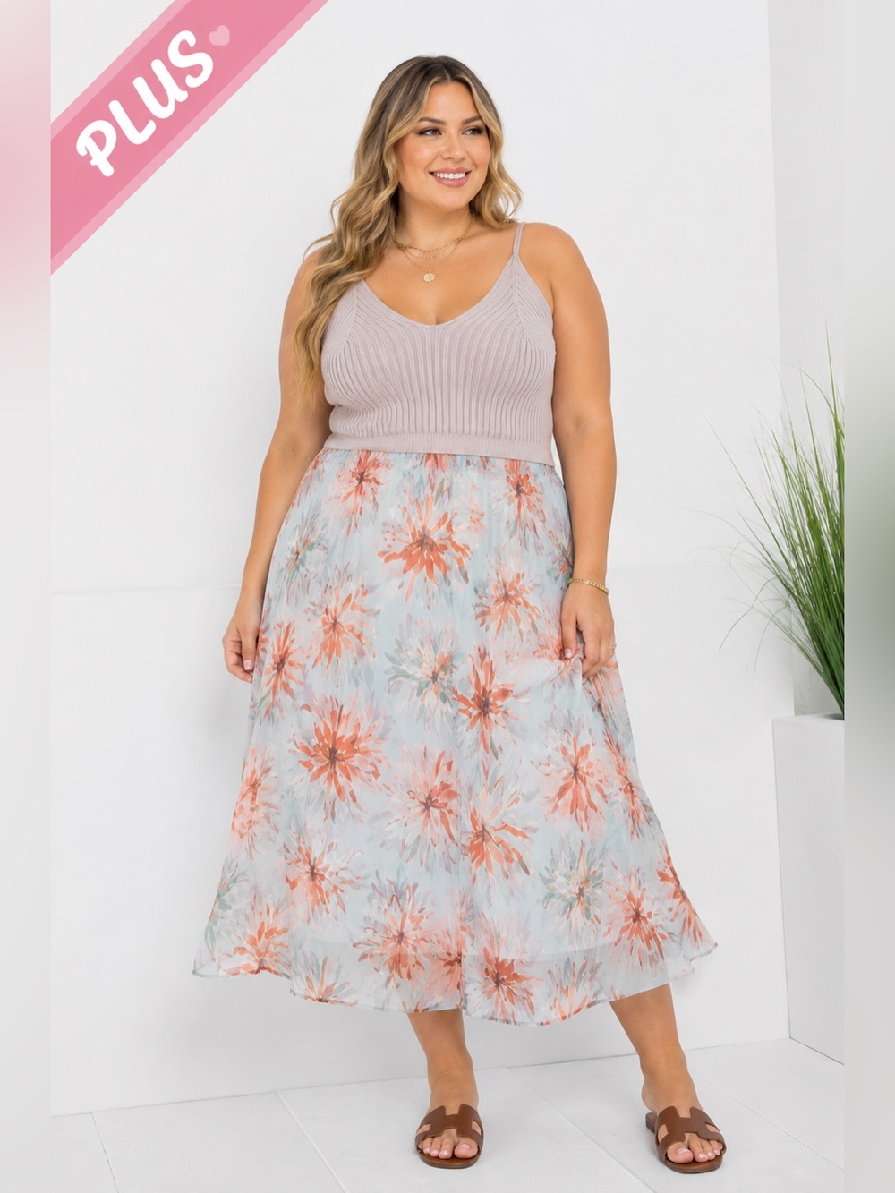 Plus Size Floral Midi Skirt - 759-760